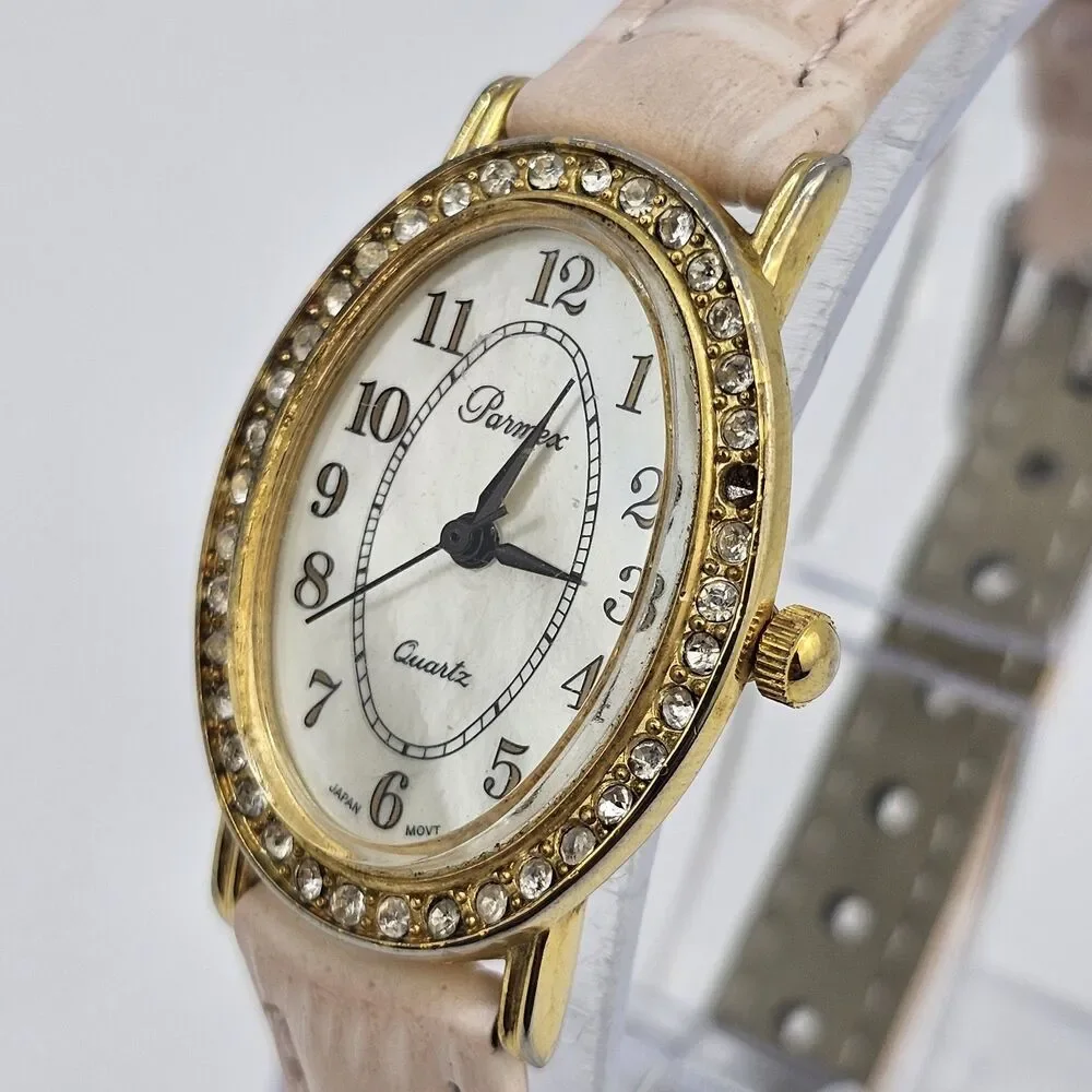 VTG Parmex Women's Watch 24MM MOP Dial New Pink Leather‎ Bands New Battery